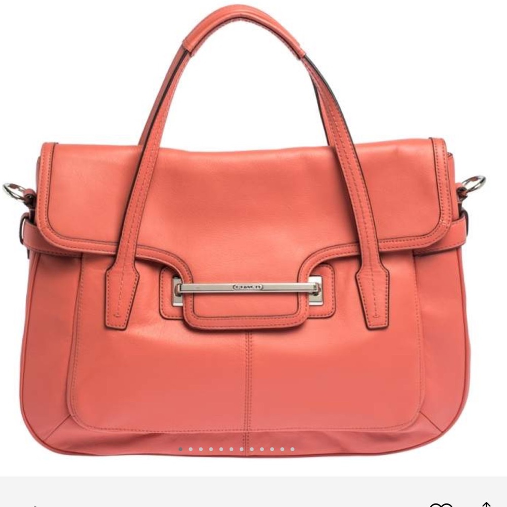 Coach Coral Orange Leather Taylor Marin Flap Satchel